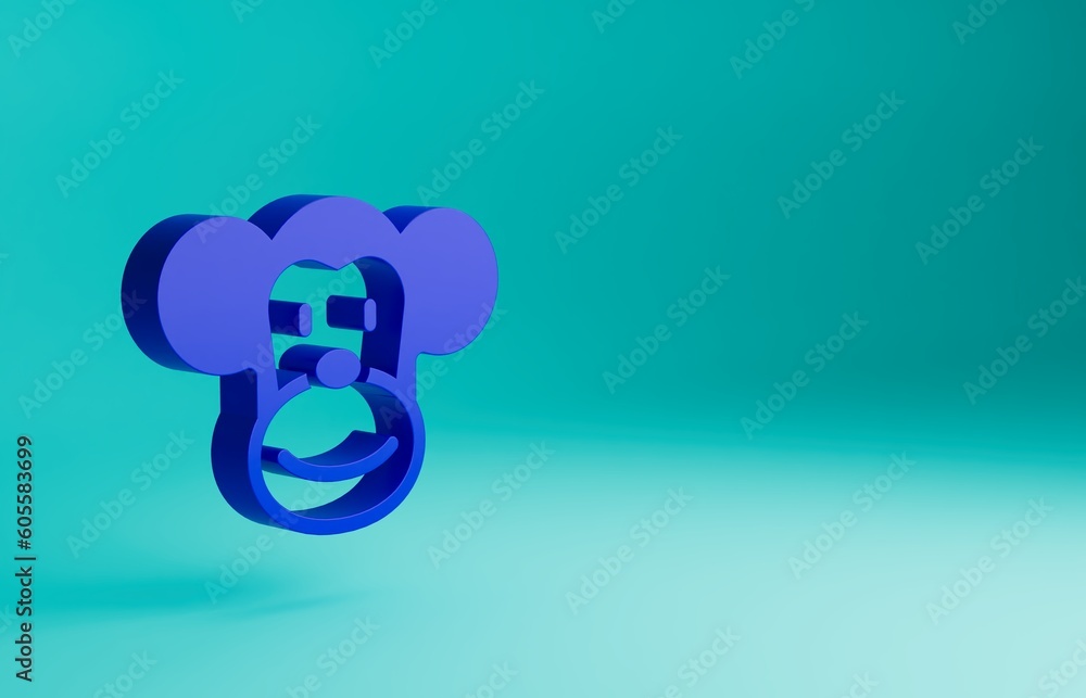 Sticker Blue Monkey icon isolated on blue background. Animal symbol. Minimalism concept. 3D render illustration