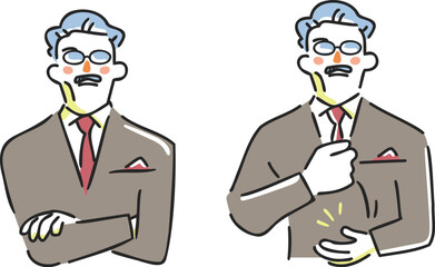 課題について腕組をして考えるまたはひらめく管理職　セット　イラスト素材
