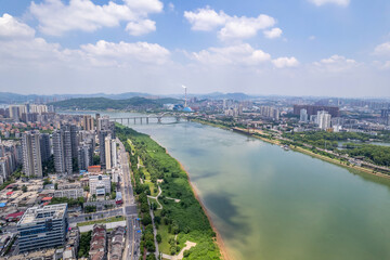 Fototapeta na wymiar Aerial photography of city scenery on both sides of the Xiangjiang River in Zhuzhou, China