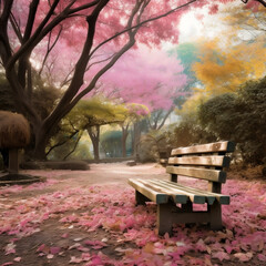 Fototapeta premium Relaxing Park Photography in Tokyo Japan with some pink trees, bright colors, high detail, award winning photography