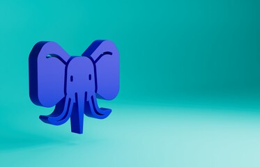 Blue Elephant icon isolated on blue background. Minimalism concept. 3D render illustration