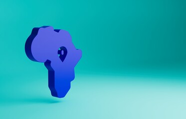 Blue Map of Africa icon isolated on blue background. Minimalism concept. 3D render illustration