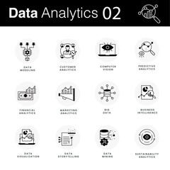 Data Analytics Icon Set. Vector Editable Stroke And Colors.