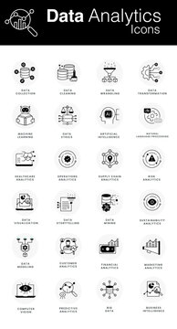 Data Analytics Icon Set. Vector Editable Stroke And Colors.