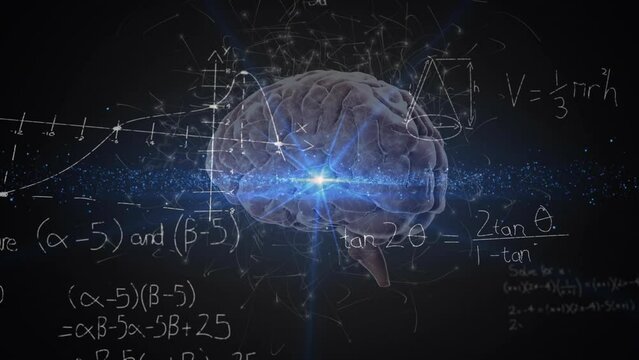 Animation of human brain and mathematical equations