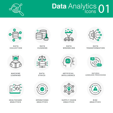 Data Analytics Icon Set. Vector Editable Stroke And Colors.