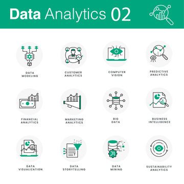 Data Analytics Icon Set. Vector Editable Stroke And Colors.