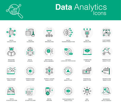 Data Analytics Icon Set. Vector Editable Stroke And Colors.