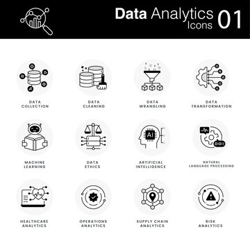 Data Analytics Icon Set. Vector Editable Stroke And Colors.