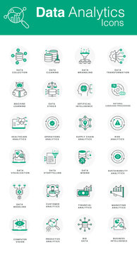 Data Analytics Icon Set. Vector Editable Stroke And Colors.
