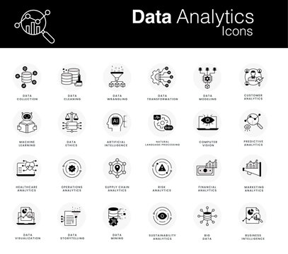 Data Analytics Icon Set. Vector Editable Stroke And Colors.