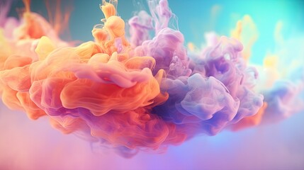 Abstract colorful pastel color cloud background.  Colorful Ink Diffusion in Water. Generative AI
