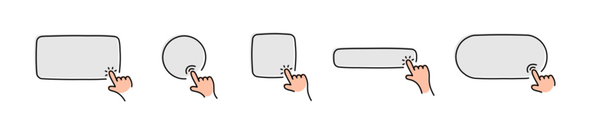 Finger click on different squares set line icon illustration - obrazy, fototapety, plakaty