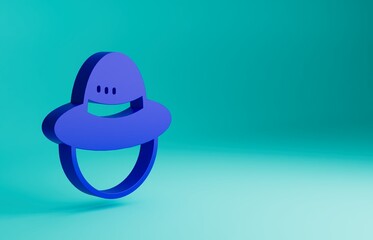 Blue Camping hat icon isolated on blue background. Beach hat panama. Explorer travelers hat for hunting, hiking, tourism. Minimalism concept. 3D render illustration
