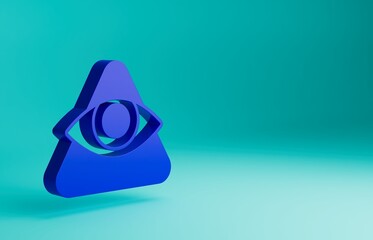 Blue Masons symbol All-seeing eye of God icon isolated on blue background. The eye of Providence in the triangle. Minimalism concept. 3D render illustration