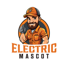 Electrician Worker Mascot Logo Design