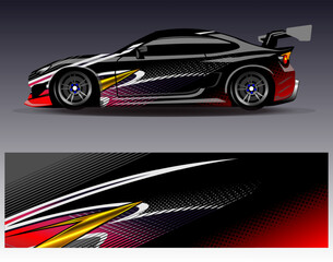 Obraz premium Car wrap design vector. Graphic abstract stripe racing background kit designs for wrap vehicle race car rally adventure and livery