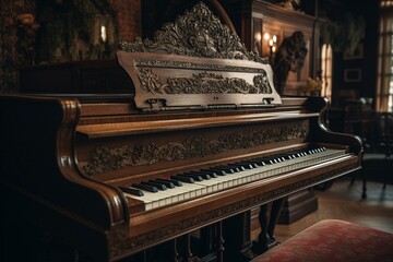 Fototapeta na wymiar Vintage piano accompanied by captivating melodies. Generative AI