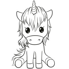 Cartoon unicorn outlined for coloring book isolated on a white background
