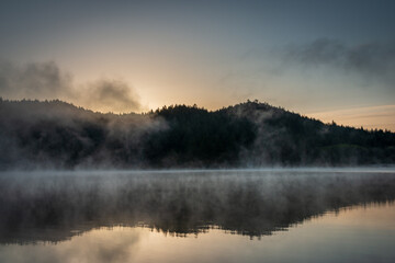 Obraz premium Misty Morning View of Lake Tahoe