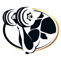 Muscular arm with dumbbell, design for gym and sport