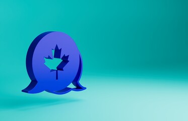 Blue Canadian maple leaf icon isolated on blue background. Canada symbol maple leaf. Minimalism concept. 3D render illustration