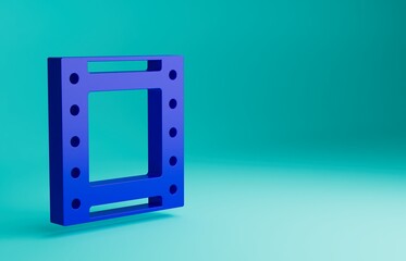 Fototapeta premium Blue Play video icon isolated on blue background. Film strip sign. Minimalism concept. 3D render illustration