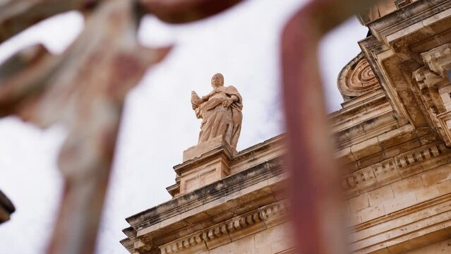 Sacred statue on the Basilica church of Ispica city in Sicily