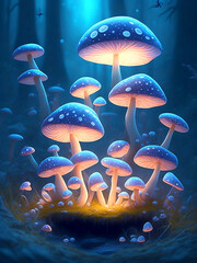 fairytale magic mushrooms growing in the forest illustration generated by artificial intelligence