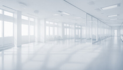 Abstract blurred office interior room. blurry working space with defocused effect. modern business, commercial real estate backdrop. Generative AI
