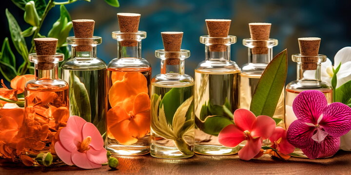 natural perfumes derived from botanical essences, highlighting the aromatic qualities and therapeutic benefits of natural scents. Generative AI