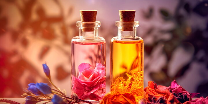 natural perfumes derived from botanical essences, highlighting the aromatic qualities and therapeutic benefits of natural scents. Generative AI