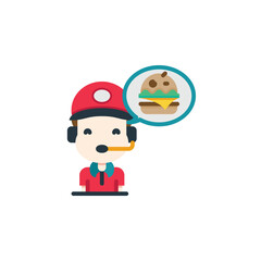 Customer service, hotline operators for food orders flat icons. Vector illustration. Isolated icon suitable for web, infographics, interface and apps.