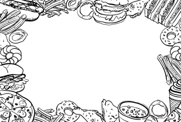 ファストフード　飾りフレーム　手描き　1色