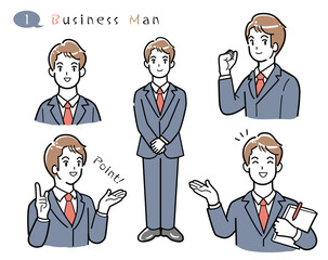 働く男性のイラスト ポーズセット 素材01
