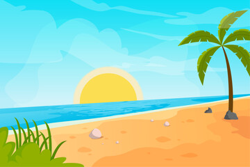 Fototapeta na wymiar Gradient summer illustration beach with flat design background
