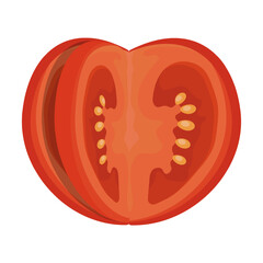 Sliced fresh tomato. Tomato wedges and slices, halved and thinly sliced for salads and snacks. Flat cartoon vector isolated on white background