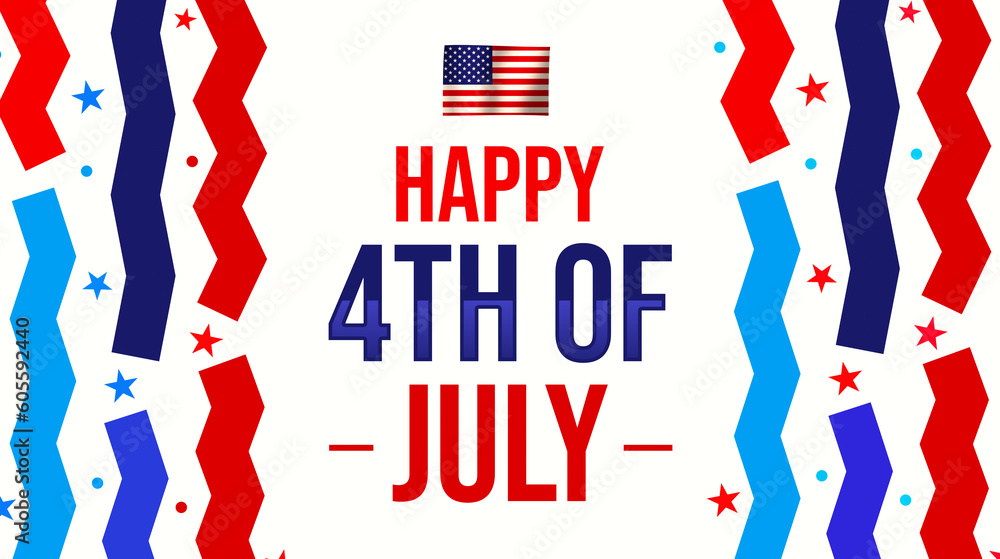 Poster happy 4th of july background design with shapes and the american flag along with typography in the c
