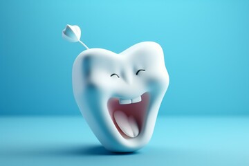 3D happy tooth over blue background. Generative AI