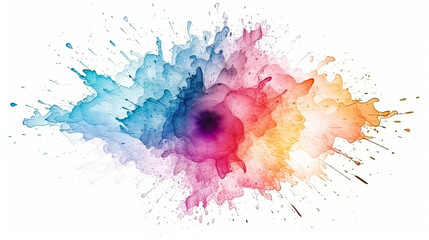 Fototapeta premium Bright watercolor rainbow stain drips. Abstract illustration on a white background. Banner for text, grunge element for decoration Generative AI
