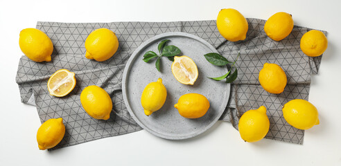 Concept of citrus fruit - lemon, top view