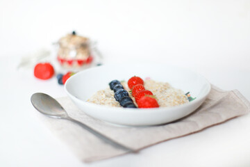 Oatmeal with berries. Breakfast in the hotel. Useful breakfast. Diet, proper nutrition