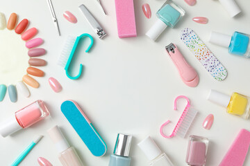 Concept of nail art, tools for pedicure and manicure