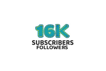 16K, 16.000 Subscribers Followers for internet, social media use - vector