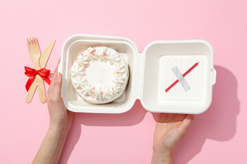 Concept of congratulation and celebration with bento cake in box