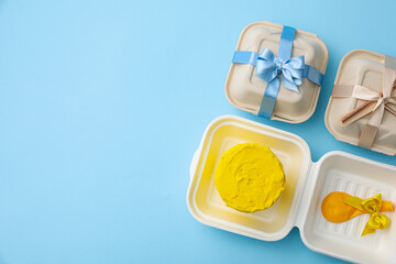 Concept of congratulation and celebration with bento cake in box