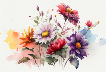 Beautiful floral composition with flowers. Hand drawn watercolor illustration.