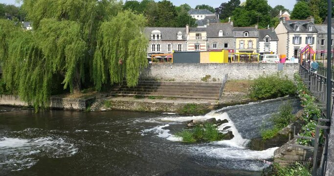 The Aff river at La Gacilly village. May 2023, France.