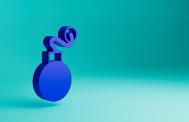 Blue Bomb ready to explode icon isolated on blue background. Minimalism concept. 3D render illustration