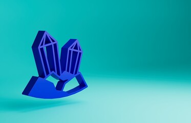 Blue Gem stone icon isolated on blue background. Jewelry symbol. Diamond. Minimalism concept. 3D render illustration